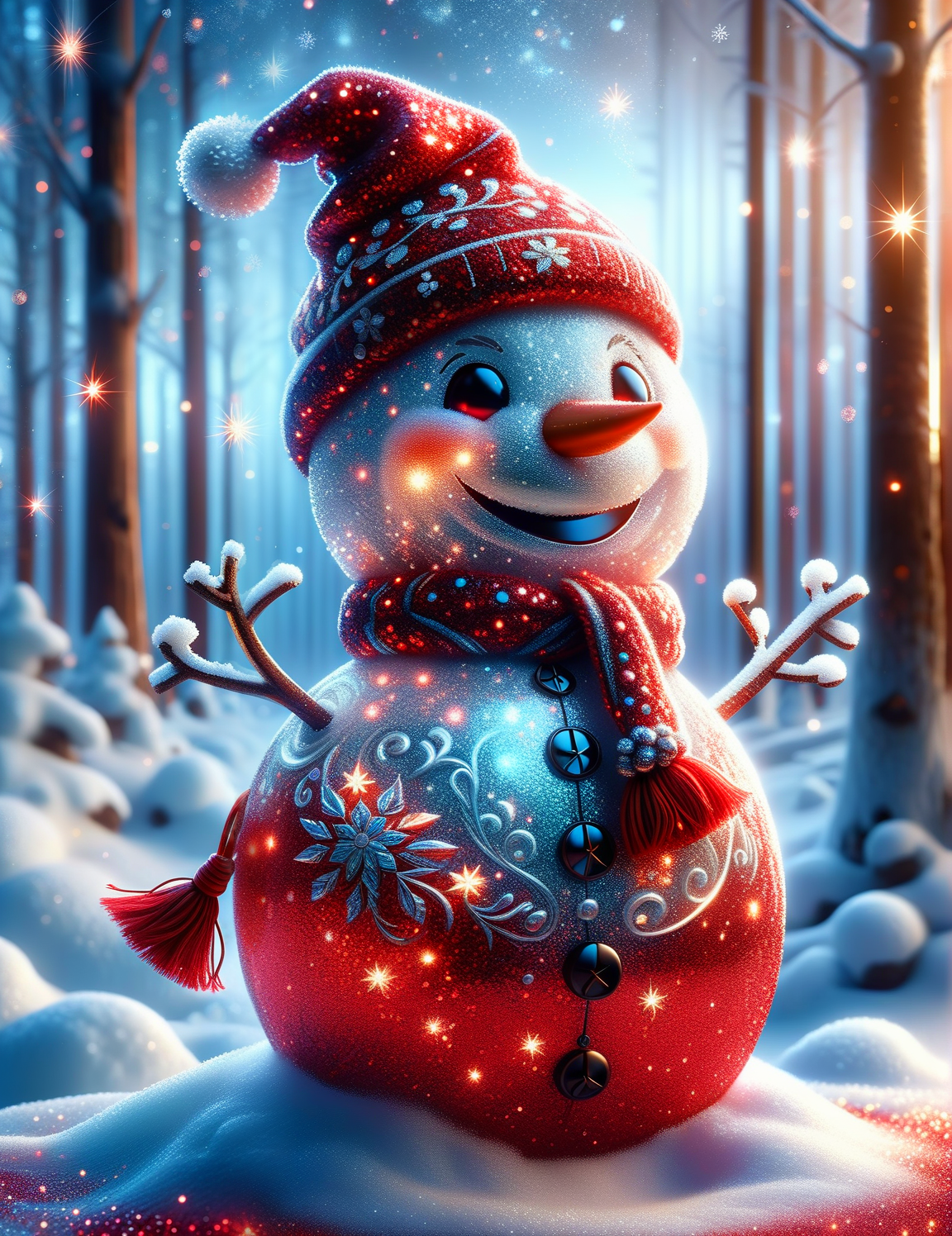 奇幻风格奇幻风格，友好的雪人，冬季氛围插图