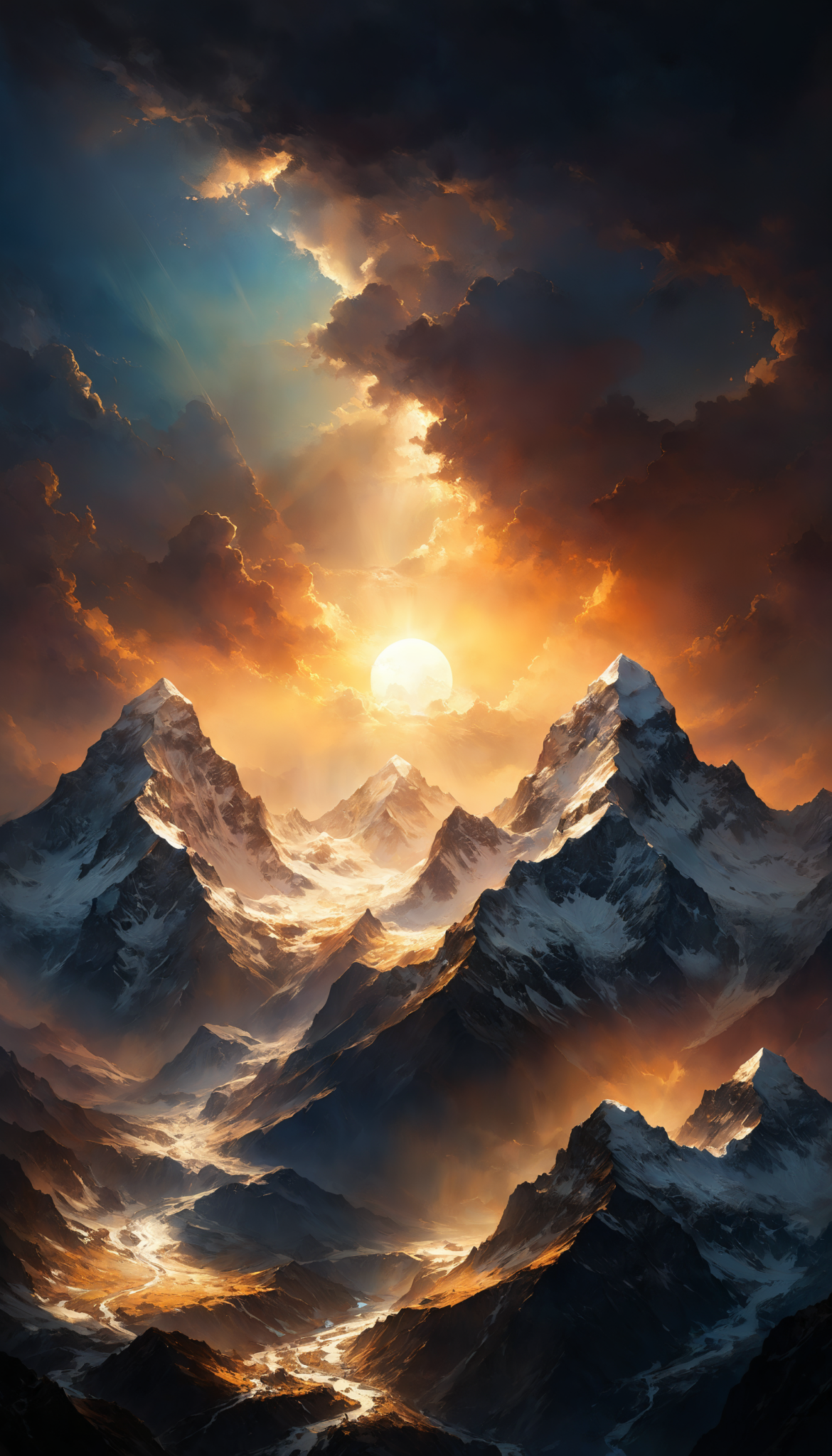 珠穆朗玛峰的美丽画作，喜马拉雅山，令人惊叹的山地景观插图