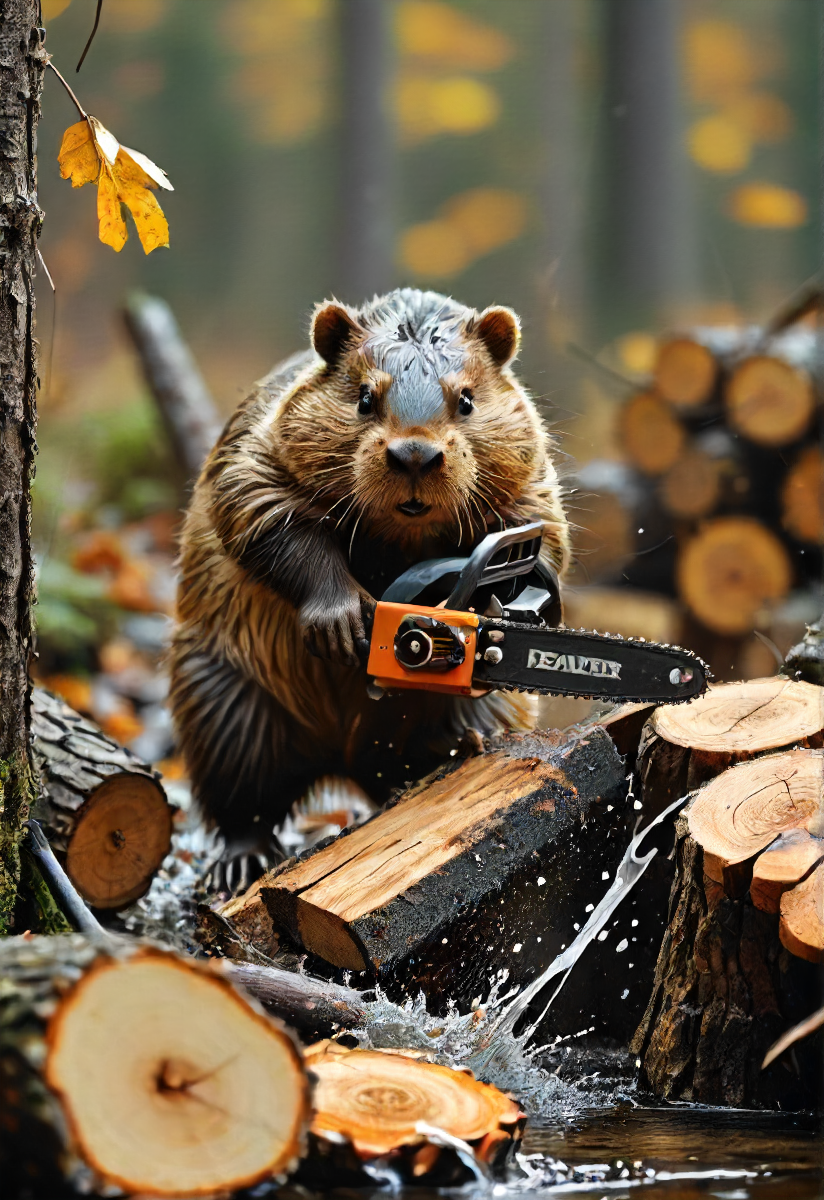 如果你听到木头倒下的声音，你能看到那里除了一只用电锯砍木头的海狸之外没有人插图