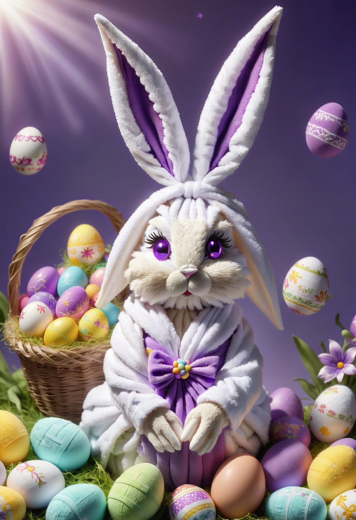 毛巾，女复活节兔子，拟人野兔，彩蛋，节日服装及配饰插图