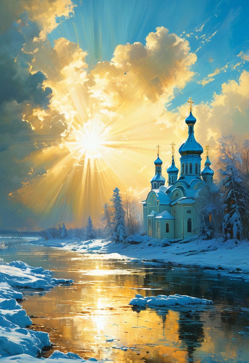 以俄罗斯东正教教堂为背景，蓝天，晴天，史诗般的云彩插图