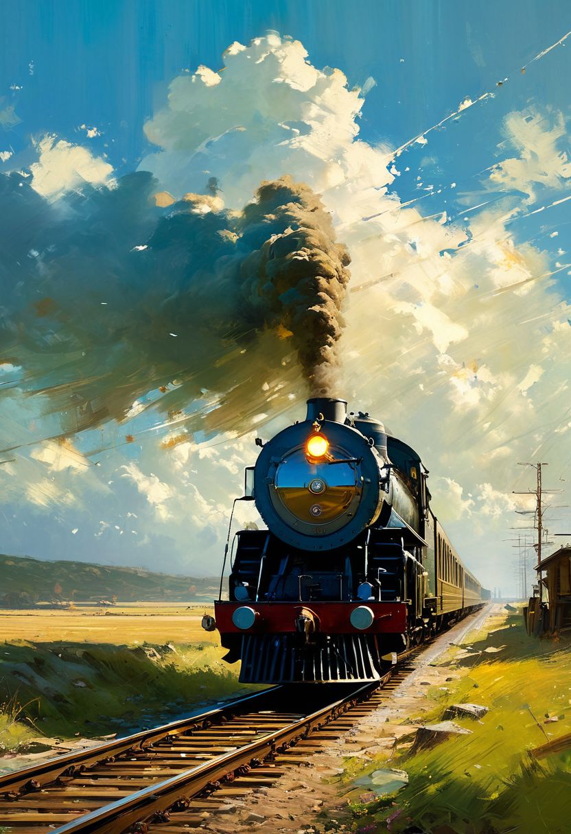 行驶的火车，蓝天，晴天，史诗般的云彩插图