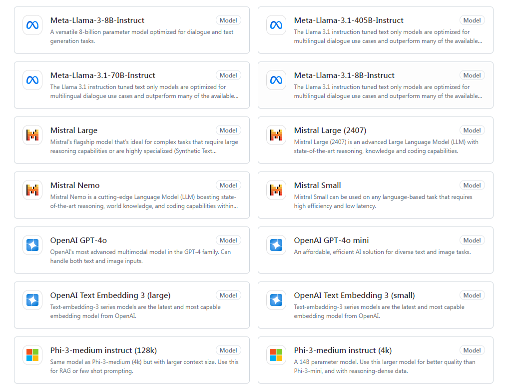 Github Models，集合Llama3.1，GPT-4o等多种开源闭源语言大模型插图1