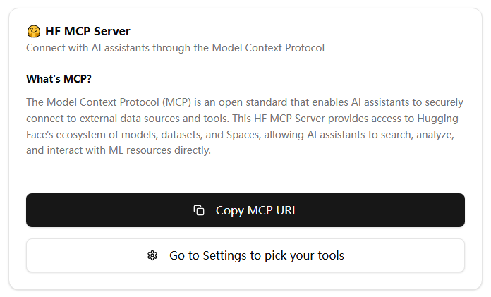 HF MCP Server，可以访问Hugging Face 的模型、数据集和空间生态系统插图
